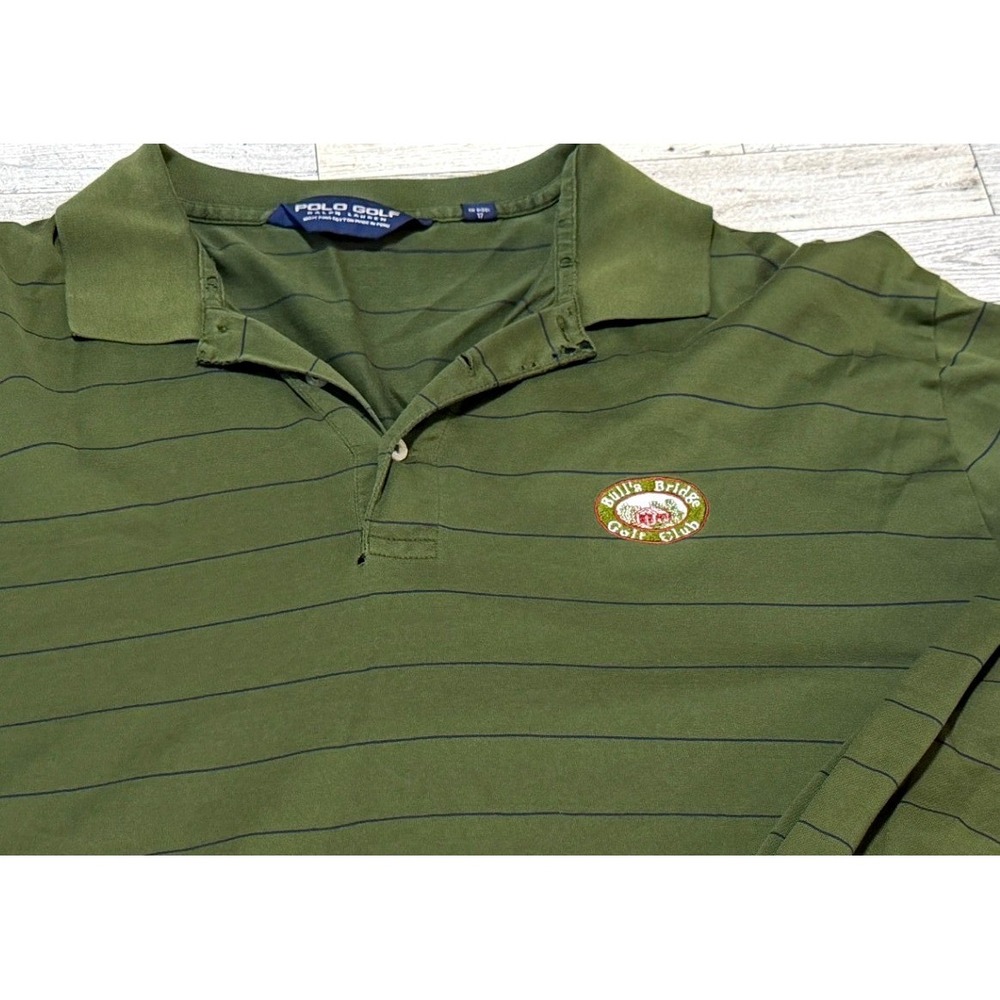 Vintage 90s Polo Golf Ralph Lauren Pima Cotton Striped Long Sleeve Polo Green XL